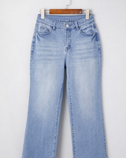 Sail Blue Mineral Wash Raw Hem High Waist Flared Jeans