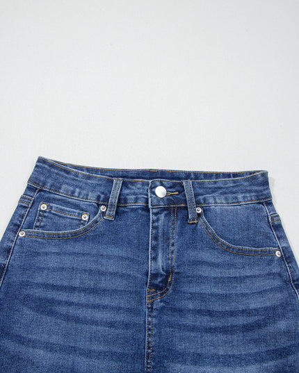 Dearlove Myosotis Irregular Distressed Bottom Denim Midi Skirt