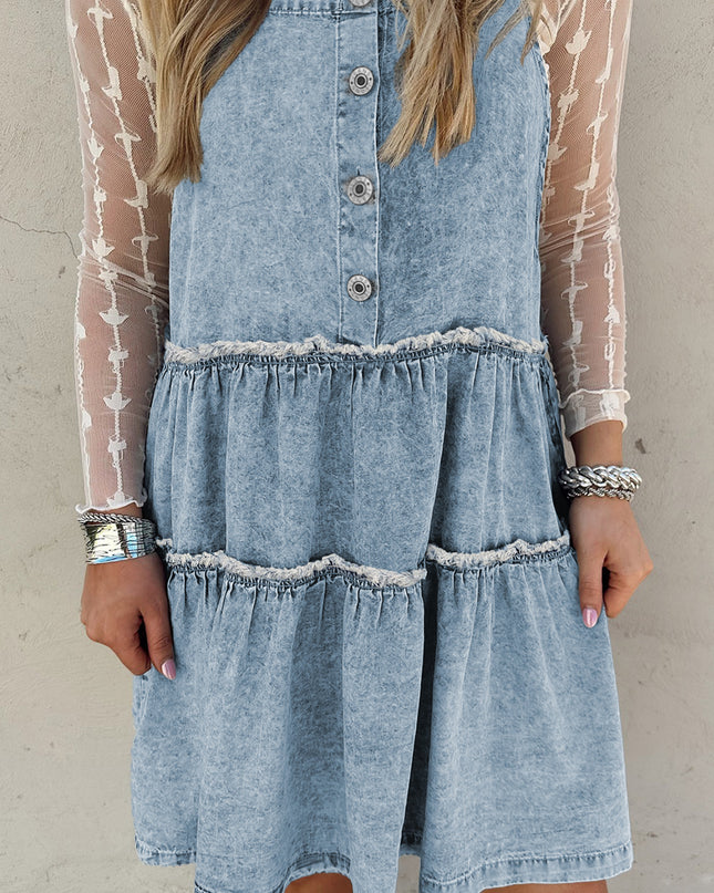 Dusk Blue Light Wash Tiered Flowy Overall Denim Dress