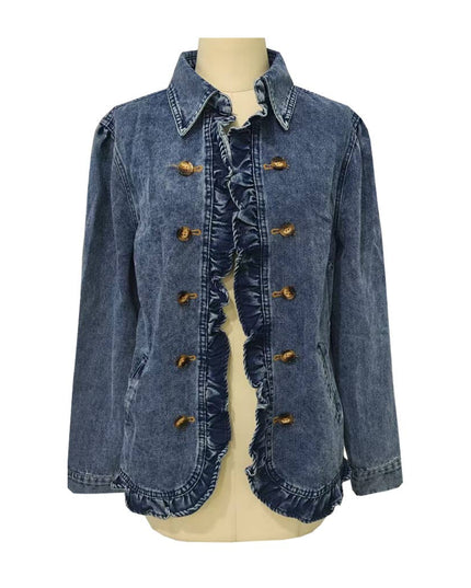 Western Retro Ruffle Denim Jacket Blazer