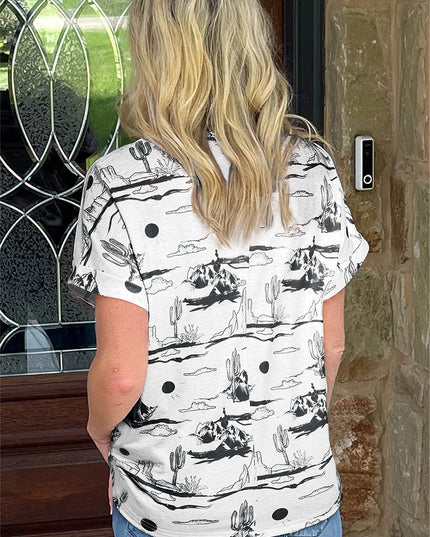 White Desert Sand Print Short Sleeve Knit Top