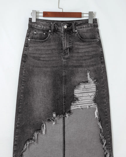 Dearlove Myosotis Irregular Distressed Bottom Denim Midi Skirt
