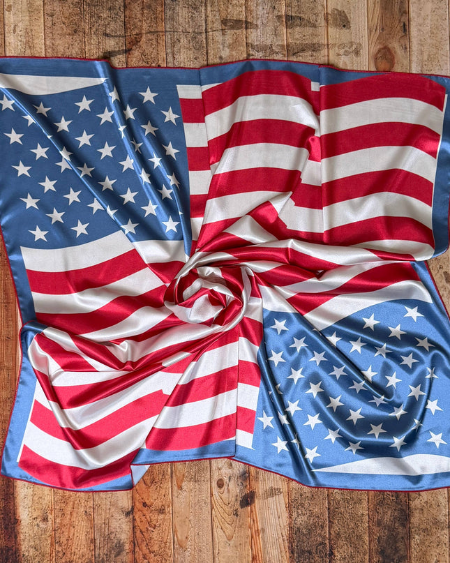 AVS-927 AMERICAN FLAG PRINT SILK WILD RAG 31X31
