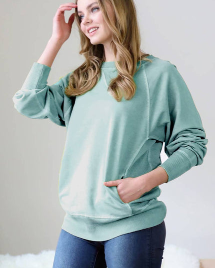 `Washed French Terry Pullover With Side Pockets