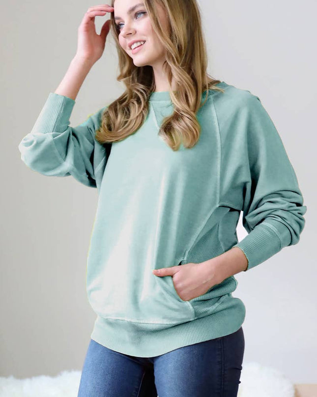 `Washed French Terry Pullover With Side Pockets