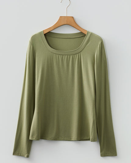 Laurel Green Solid Color Long Sleeve Fitted Top