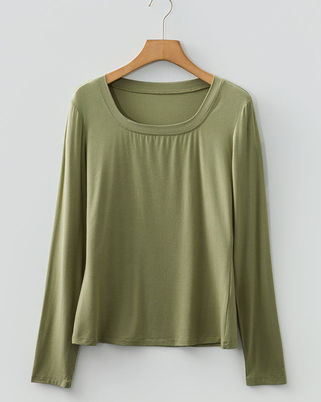Laurel Green Solid Color Long Sleeve Fitted Top