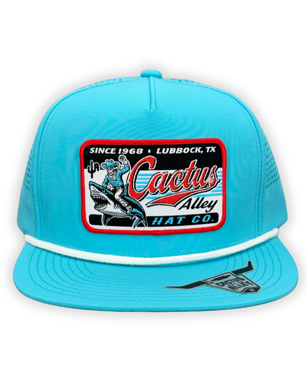 "Sharky" - CA Turquoise Laser Holes/ White Rope, Snapback Cap