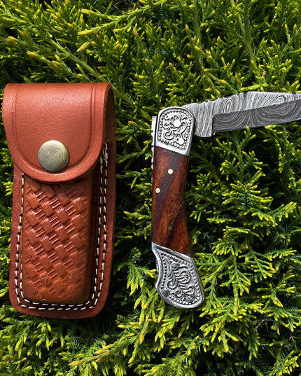 POCKET KNIFE WALNUT WOOD 6.5'' DAMASCUS STEEL KNIFE STEEL BO