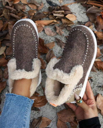 Coffee Suede Stitching Patchwork Plush Lined Anklet Boots