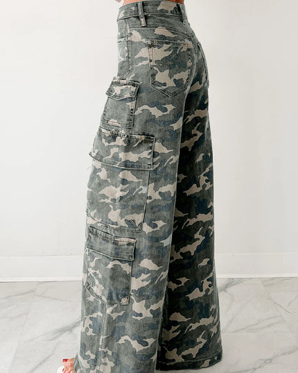 Green Camo Cargo Wide Leg Pants