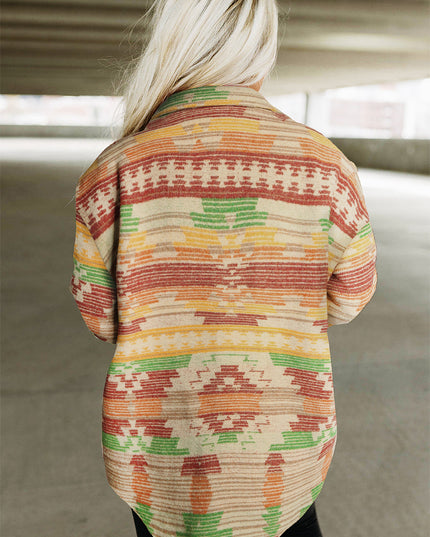 Yellow Western Aztec Print Button Flap Pocket Shacket