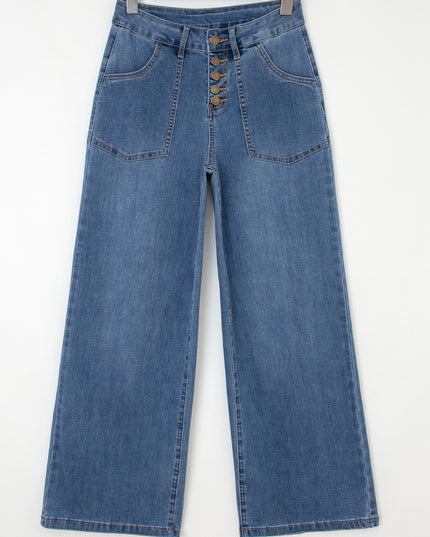 Ashleigh Blue Multi Buttons High Waist Wide Leg Jeans With Pockets