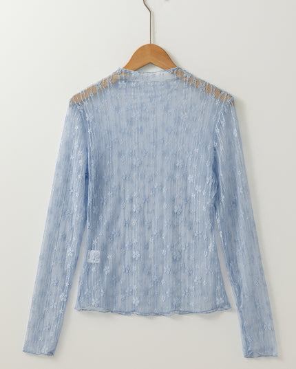 Ashleigh Blue Sheer Floral Lace Long Sleeve Slim Fit Top