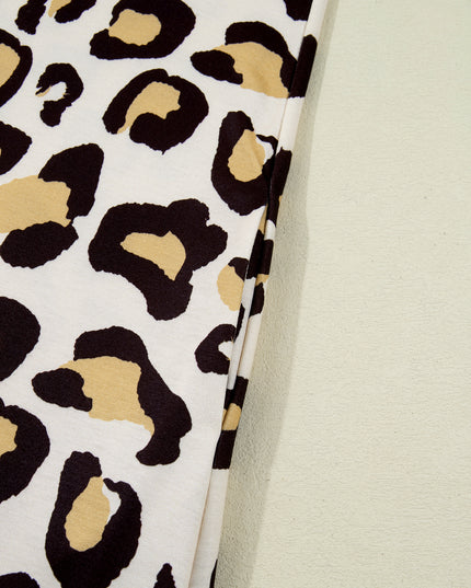 Khaki Leopard Long Sleeve Shift T Shirt Dress with Pockets