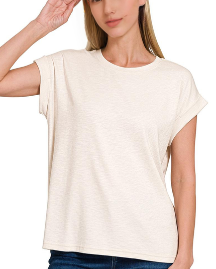 Cotton Modal Slub Rolled Sleeve Tee - Zenana