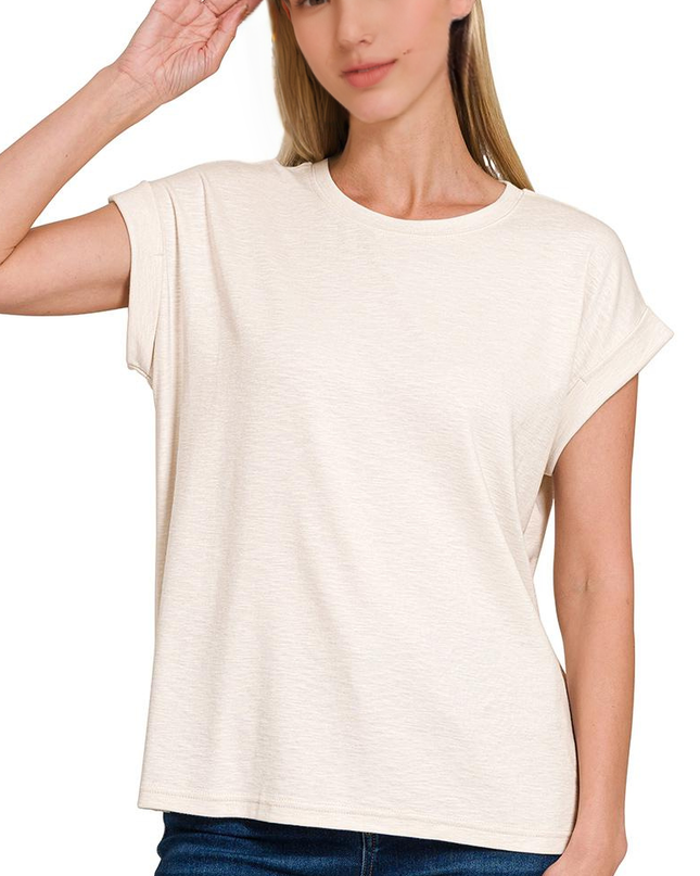 Cotton Modal Slub Rolled Sleeve Tee - Zenana