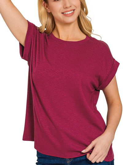 Cotton Modal Slub Rolled Sleeve Tee - Zenana