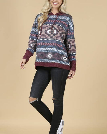 KC020-TANIA AZTEC PRINT COLOR BLOCK HOODIE