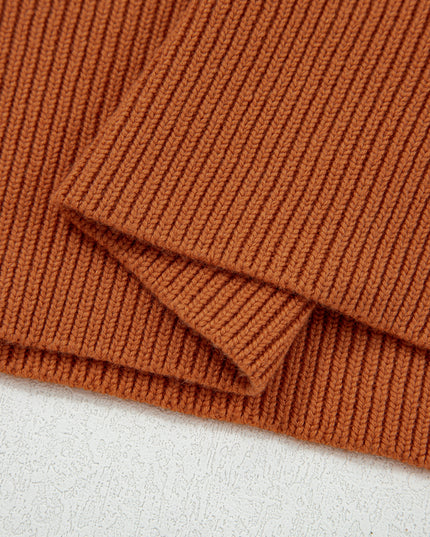 Gold Flame Solid Color Ribbed Trim Drop Shoulder Sweater