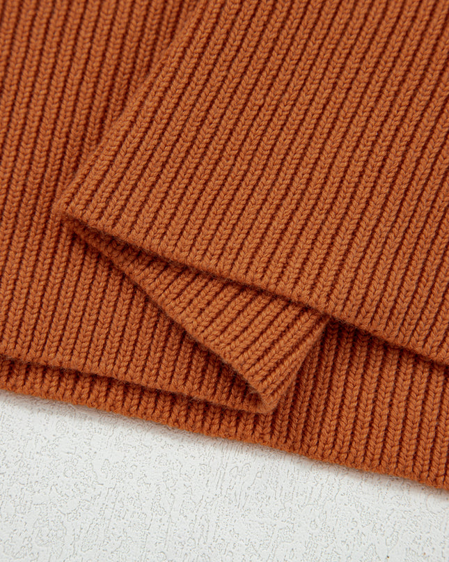 Gold Flame Solid Color Ribbed Trim Drop Shoulder Sweater