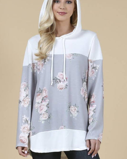 X167-DANA FLORAL PRINT COLOR BLOCK HACCI HOODIE