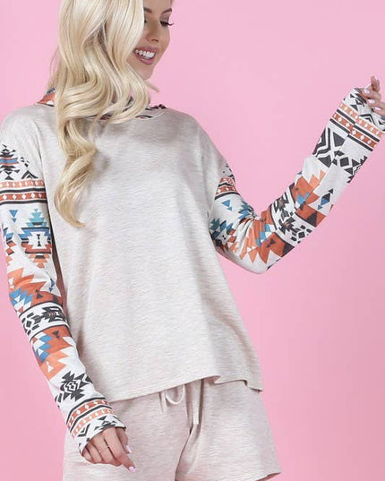 AV1106-TESSA AZTEC PRINT COLOR BLOCK LOUNGE SET