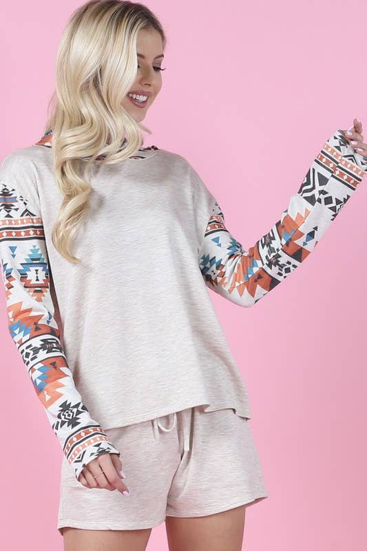 AV1106-TESSA AZTEC PRINT COLOR BLOCK LOUNGE SET