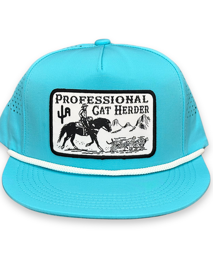 "Cat Herder" - CA Turquoise Laser Holes/ White Rope, Snapback Cap (2025)