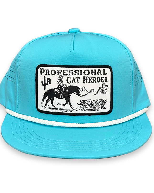 "Cat Herder" - CA Turquoise Laser Holes/ White Rope, Snapback Cap (2025)