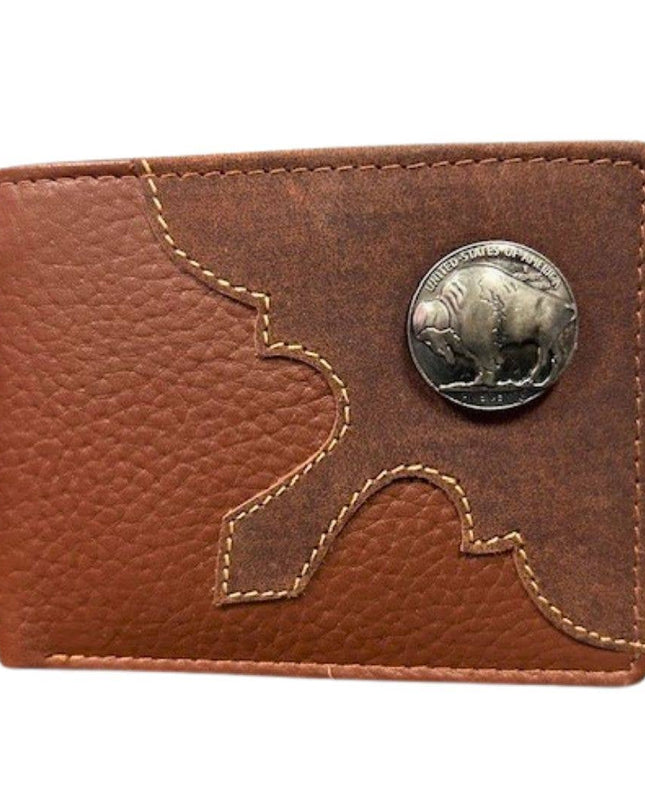 Mixed Media Bifold Rodeo Wallet with Medallion AB1915
