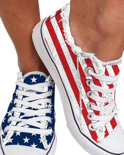 Blue American Flag Lace-up Canvas Flat Shoes
