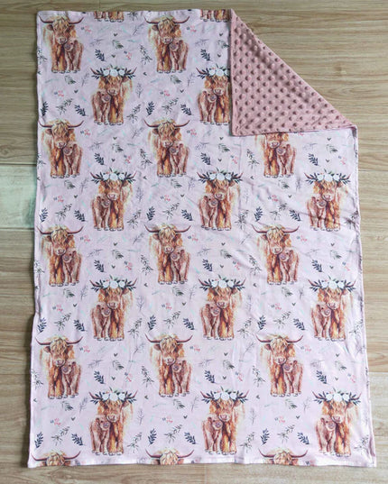 Western Cow Pink Flower Blanket