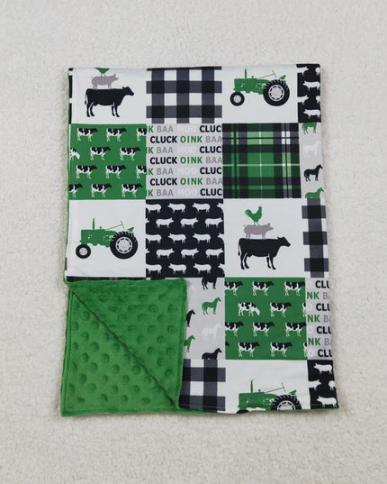 Farm Animal Cow Truck Green Baby Newborn Blanket