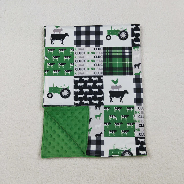 Farm Animal Cow Truck Green Baby Newborn Blanket