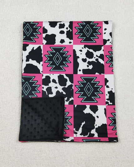 Pink & Turqouise Cow Print Newborn Baby Blanket