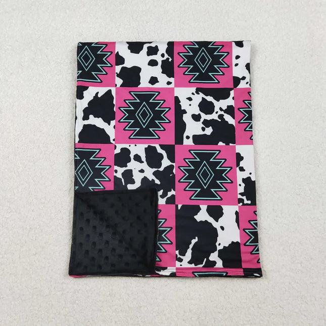 Pink & Turqouise Cow Print Newborn Baby Blanket