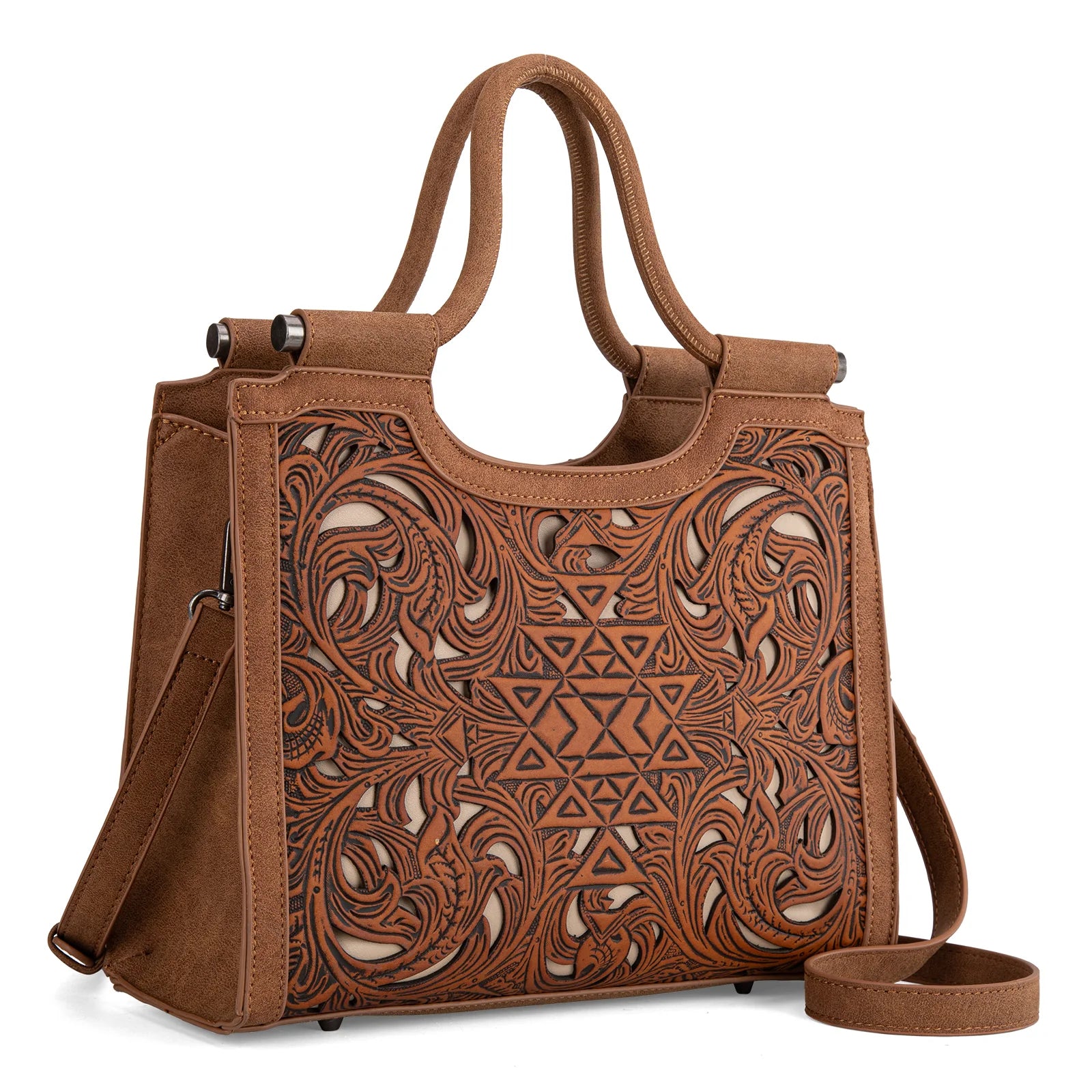 Trinity Ranch Floral Aztec Tooled Concealed Carry Tote/Crossbody