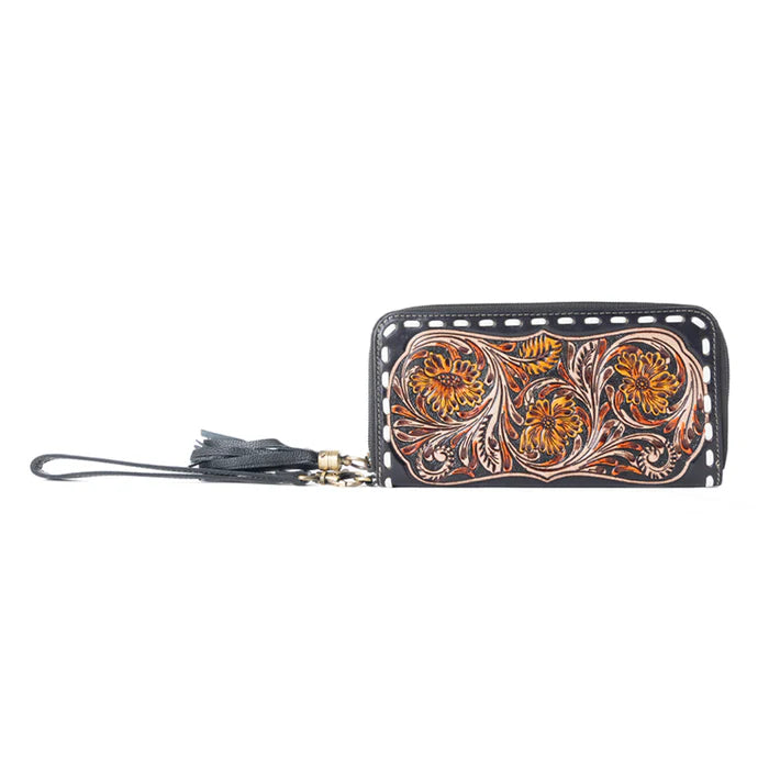 Myra - Bison Canyon Blooms Hand-Tooled Clutch Wallet