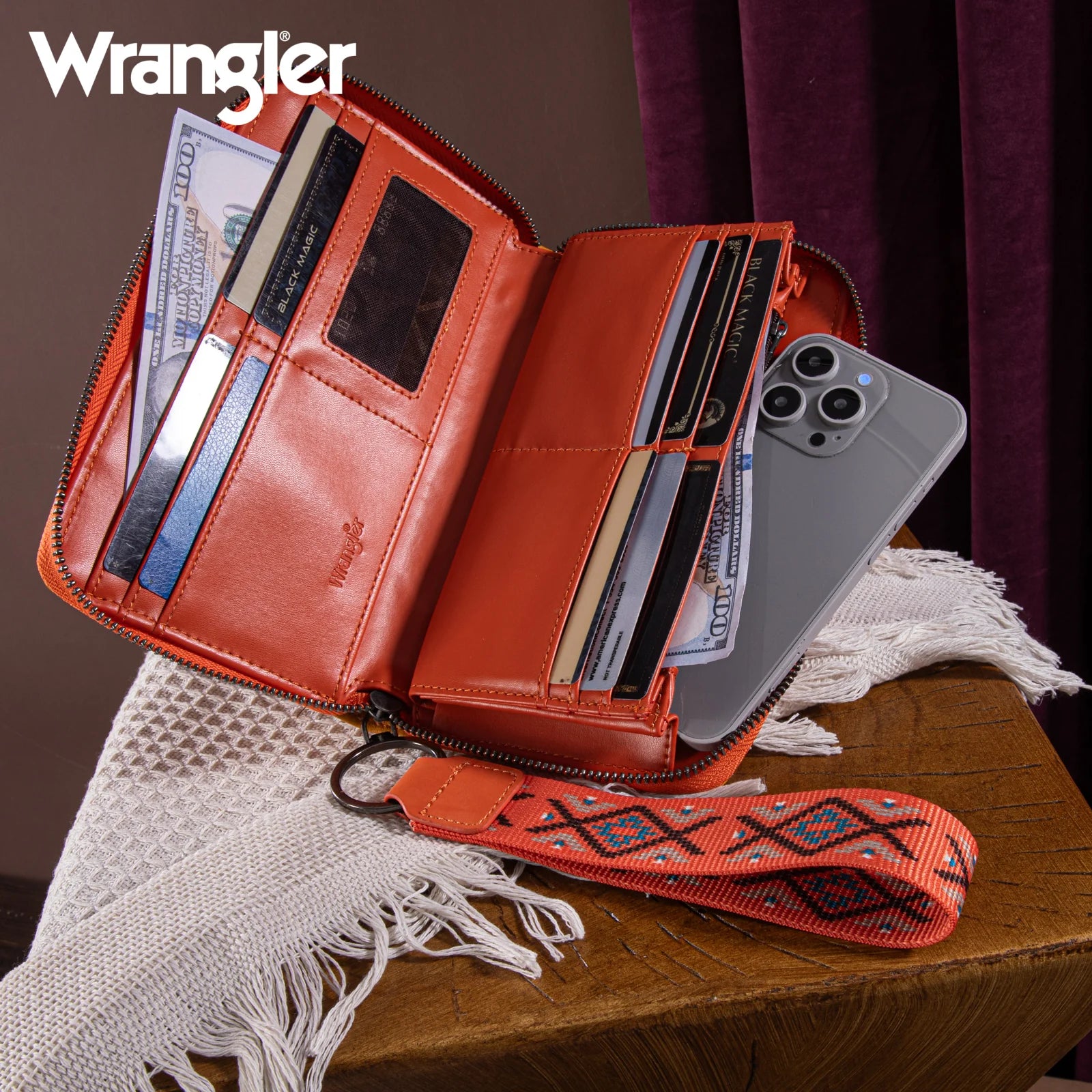 Wrangler Southwestern Embroidered Wallet - ORANGE