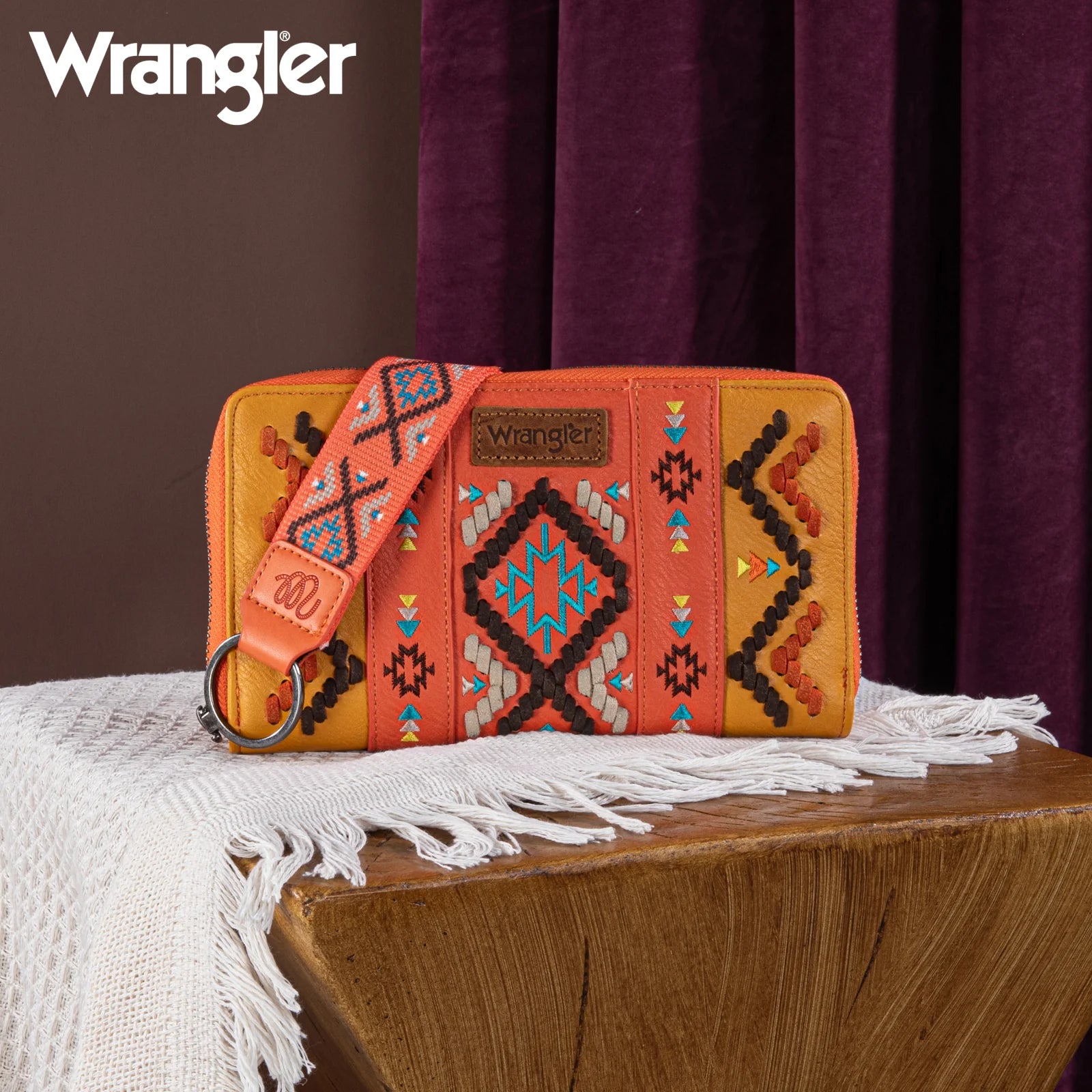 Wrangler Southwestern Embroidered Wallet - ORANGE