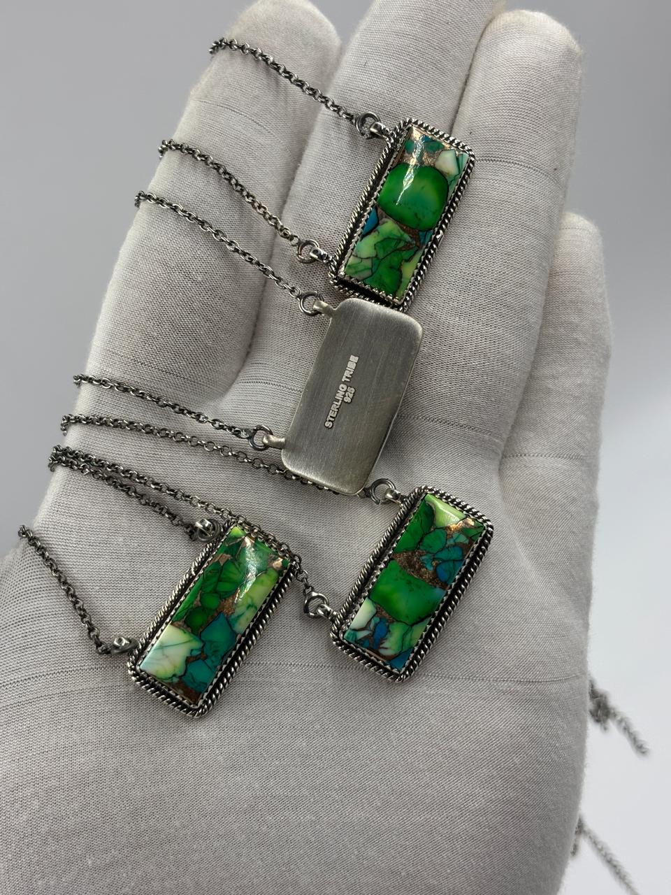 Sterling Silver Bar Necklace - Peacock