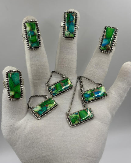 Sterling Silver Bar Ring - Peacock Dahlia