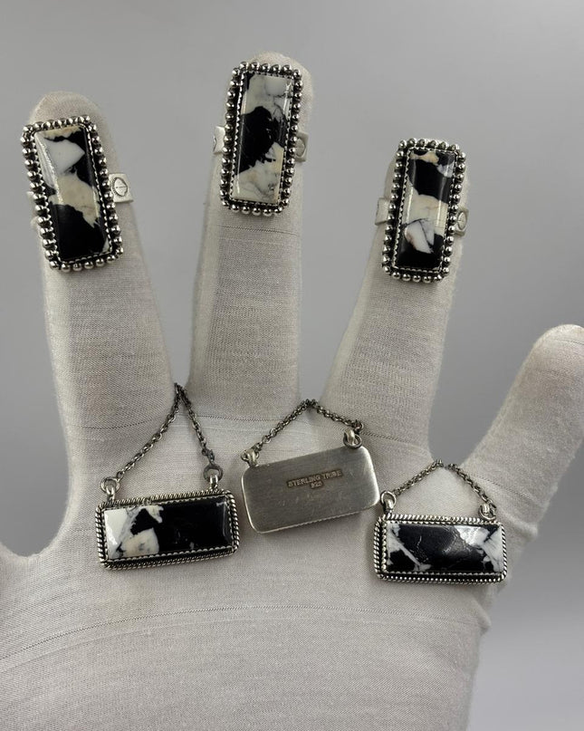 Sterling Silver Bar Ring - White Buffalo Dahlia