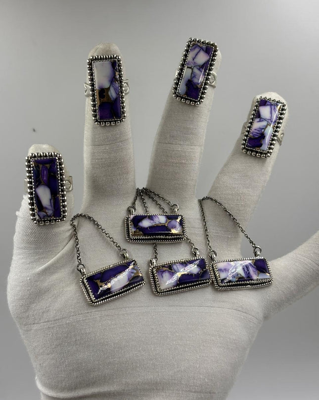 Sterling Silver Bar Ring - Violet Dahlia