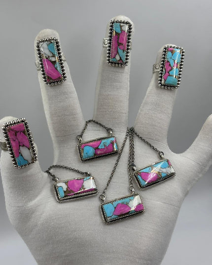 Sterling Silver Bar Necklace - Cotton Candy