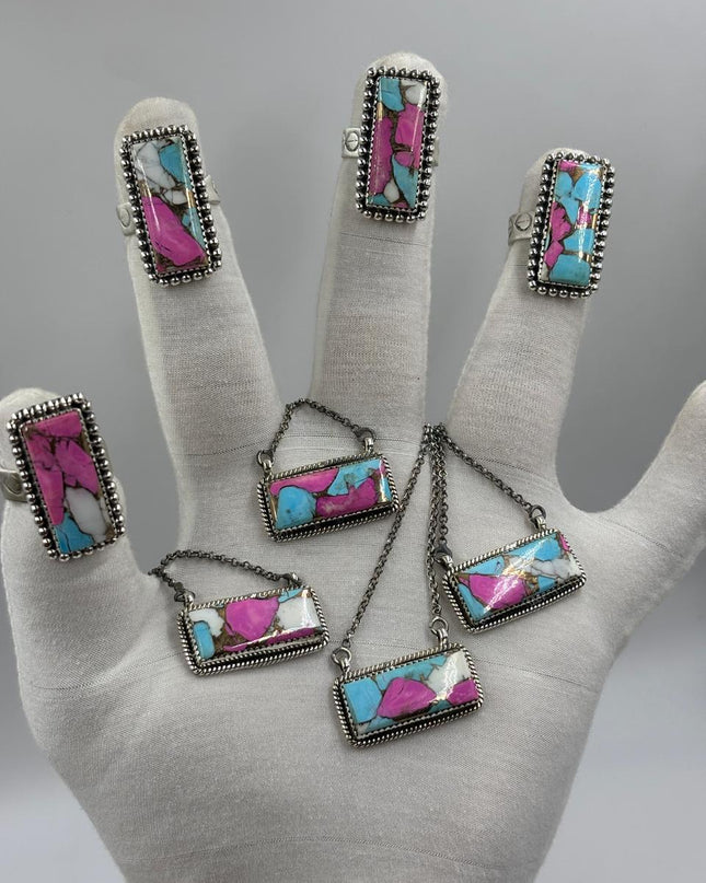 Sterling Silver Bar Necklace - Cotton Candy