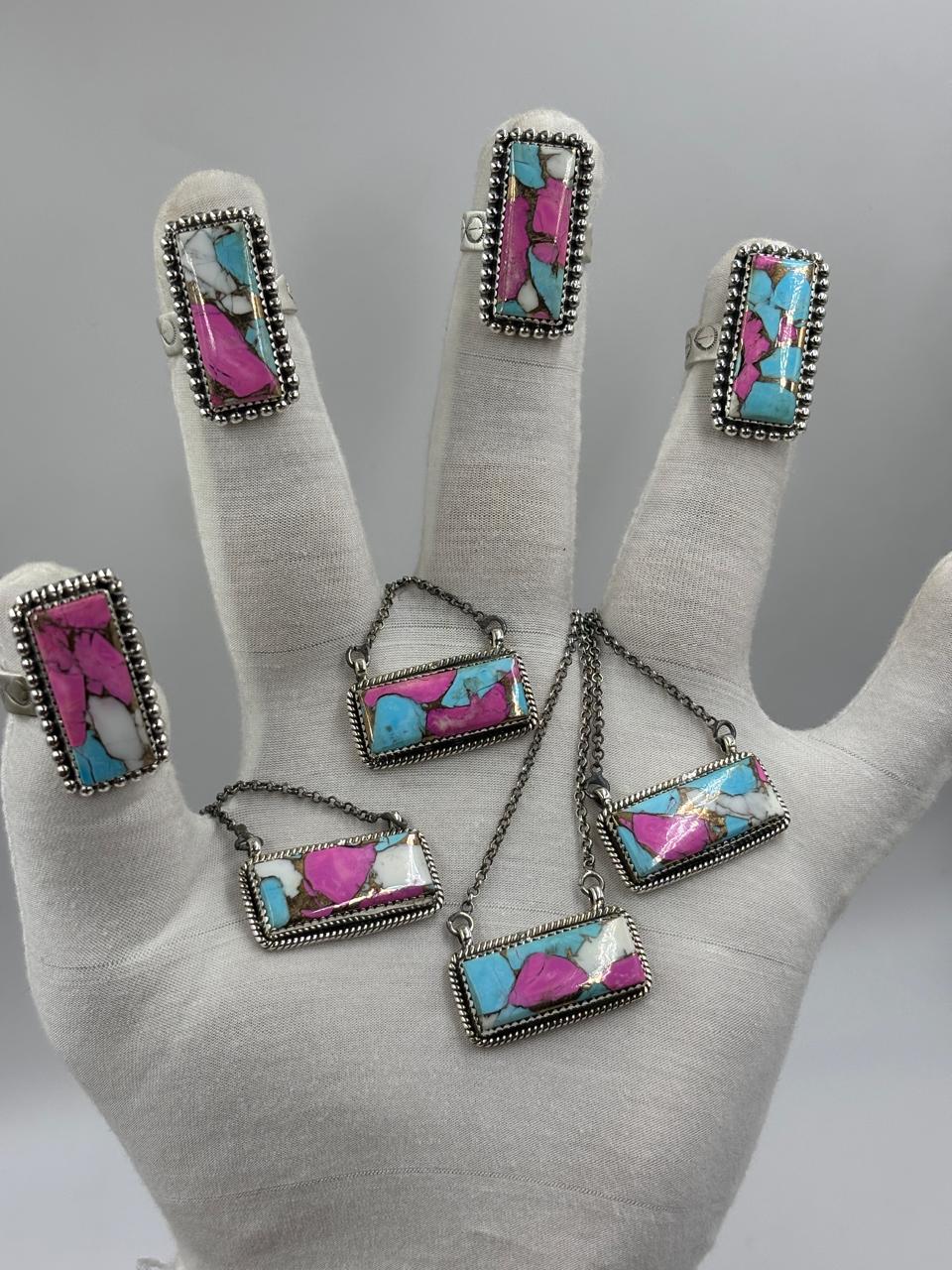 Sterling Silver Bar Necklace - Cotton Candy
