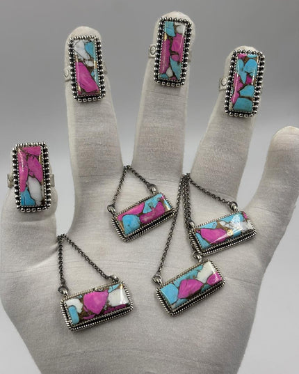 Sterling Silver Bar Ring - Cotton Candy Dahlia