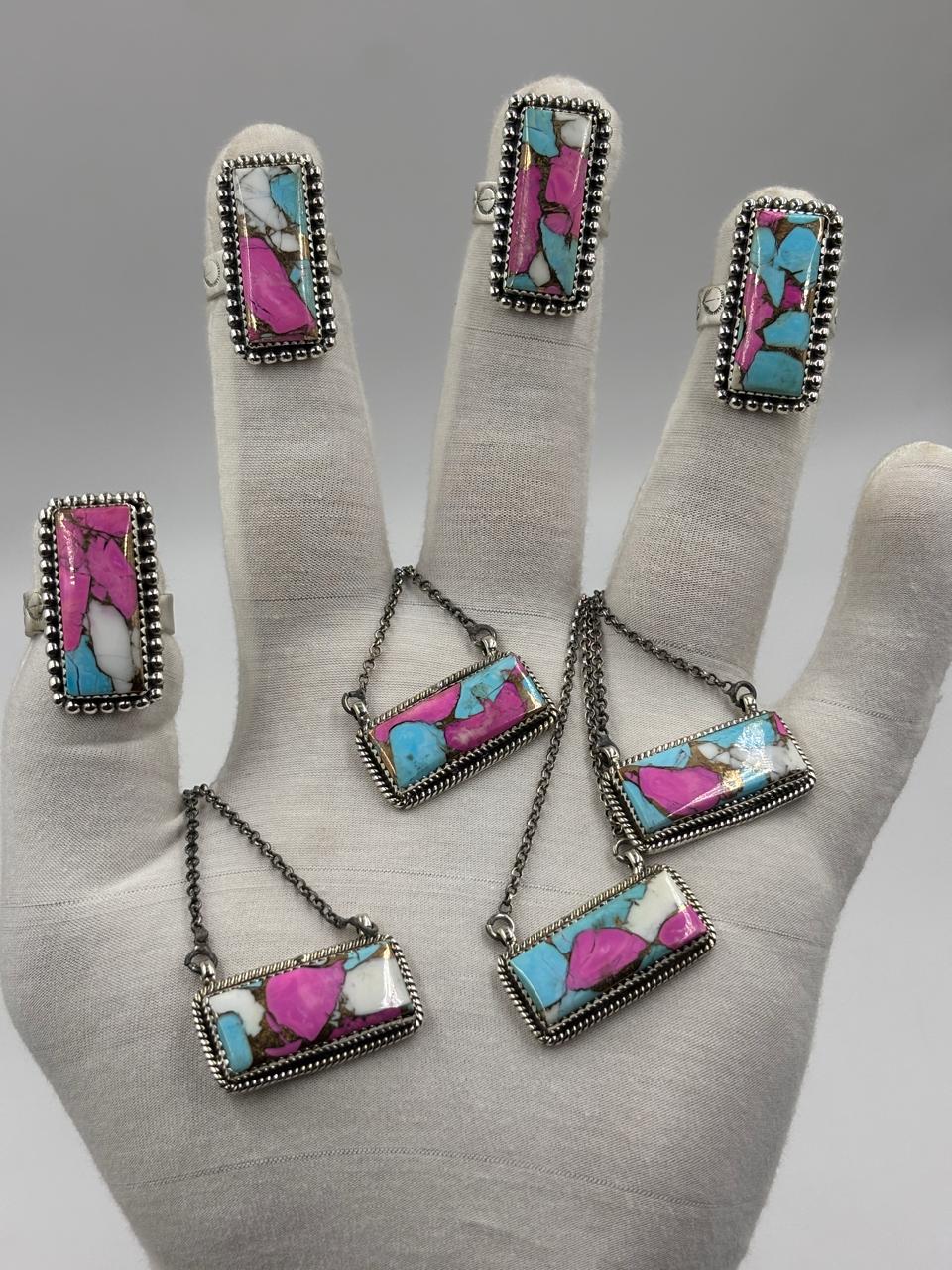 Sterling Silver Bar Ring - Cotton Candy Dahlia
